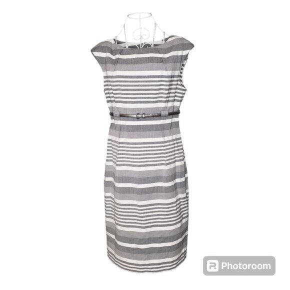 Calvin Klein Striped Belted Sheath Dress Size 10 - Picture 2 of 8